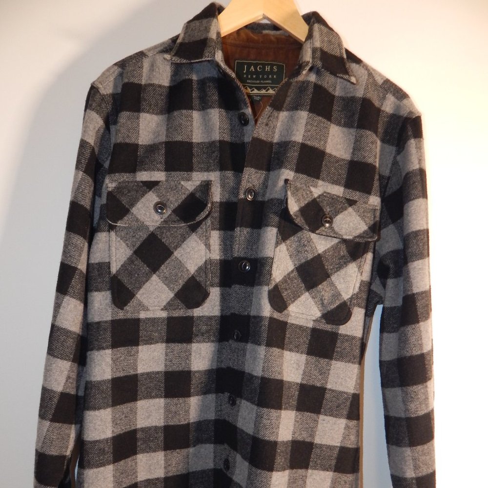 Jachs New York Black/Grey Plaid Wool Blend Overshirt